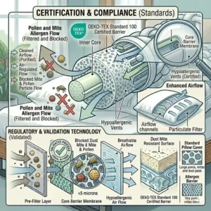 Step-by-step cleaning and washing instructions for a durable hypoallergenic pillow for asthma sufferers.