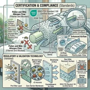 Side-by-side comparison chart between a standard pillow and a hypoallergenic pillow for asthma sufferers.