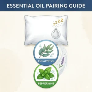 Different essential oil scents like lavender and eucalyptus paired with a pillow with aromatherapy diffuser.