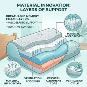 Interior layers and material breakdown of an orthopedic pillow recommended by chiropractors.