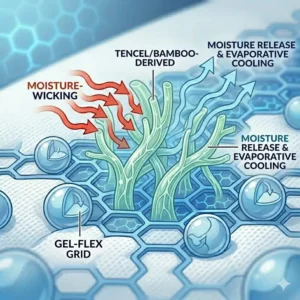 Detailed view of moisture-wicking fabric fibers on a cooling pillow for hot sleepers 2026.