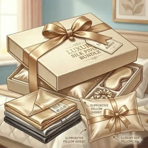 An illustration of the hidden zipper and quality construction of the luxury silk pillowcase with pillow bundle.