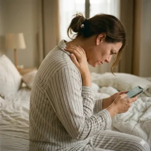 Daytime tech neck posture contributing to why do i wake up with neck pain every morning.