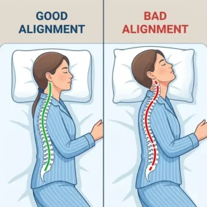 Spinal alignment diagram showing why does my pillow cause neck pain during sleep.