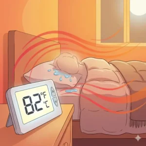 High bedroom temperature and heavy blankets explaining why do i sweat while sleeping at night.