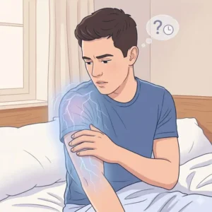 An illustration of a side sleeper with their arm under a pillow showing why do i feel numb arms when sleeping.