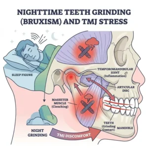 Nighttime teeth grinding or bruxism showing why do i wake up with jaw pain tmj