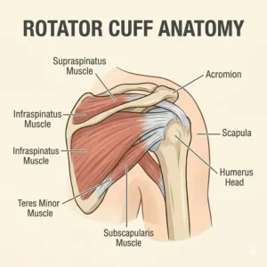 Diagram of shoulder bursitis showing an inflamed bursa sac between the humerus and acromion.
