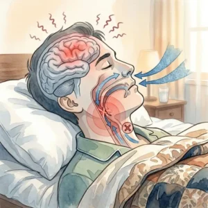 Illustration 2: Medical diagram showing restricted airflow and sleep apnea to explain why do i get headaches after sleeping.