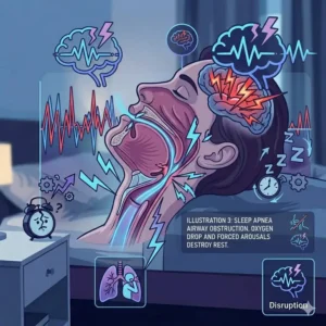 Medical illustration of sleep apnea airway obstruction and why do i wake up tired even after 8 hours.
