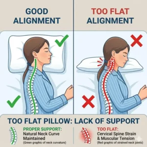 Flat pillow failing to support the head and why does my pillow cause neck pain.