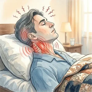 Illustration 4: A person sleeping on an unsupportive pillow showing how poor posture is why do i get headaches after sleeping.