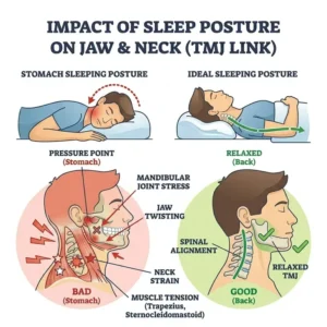 Comparison of sleep postures to show why do i wake up with jaw pain tmj due to neck strain.