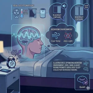 An optimized dark and cool bedroom setup to fix the issue of why do i wake up tired even after 8 hours.