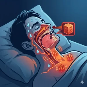 An anatomical diagram of sleep apnea showing why do i sweat while sleeping at night.