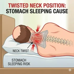 Graphic of stomach sleeping position illustrating why does my pillow cause neck pain.