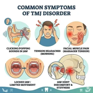 Infographic of common symptoms clarifying why do i wake up with jaw pain tmj