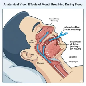 Infographic about dehydration and low water intake showing why do i wake up with dry mouth at night.
