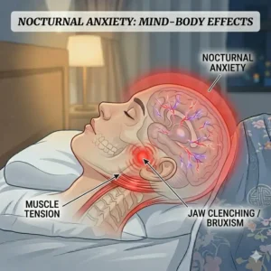 An illustration of the human head with internal tension visualizers showing why do I feel pressure in my head when sleeping.
