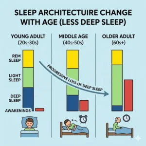 A chart showing how aging and lighter sleep stages are why do i wake up multiple times at night.