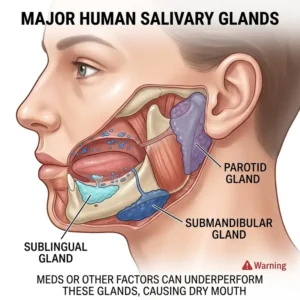 Graphic showing how the aging process can be a factor in why do i wake up with dry mouth symptoms.